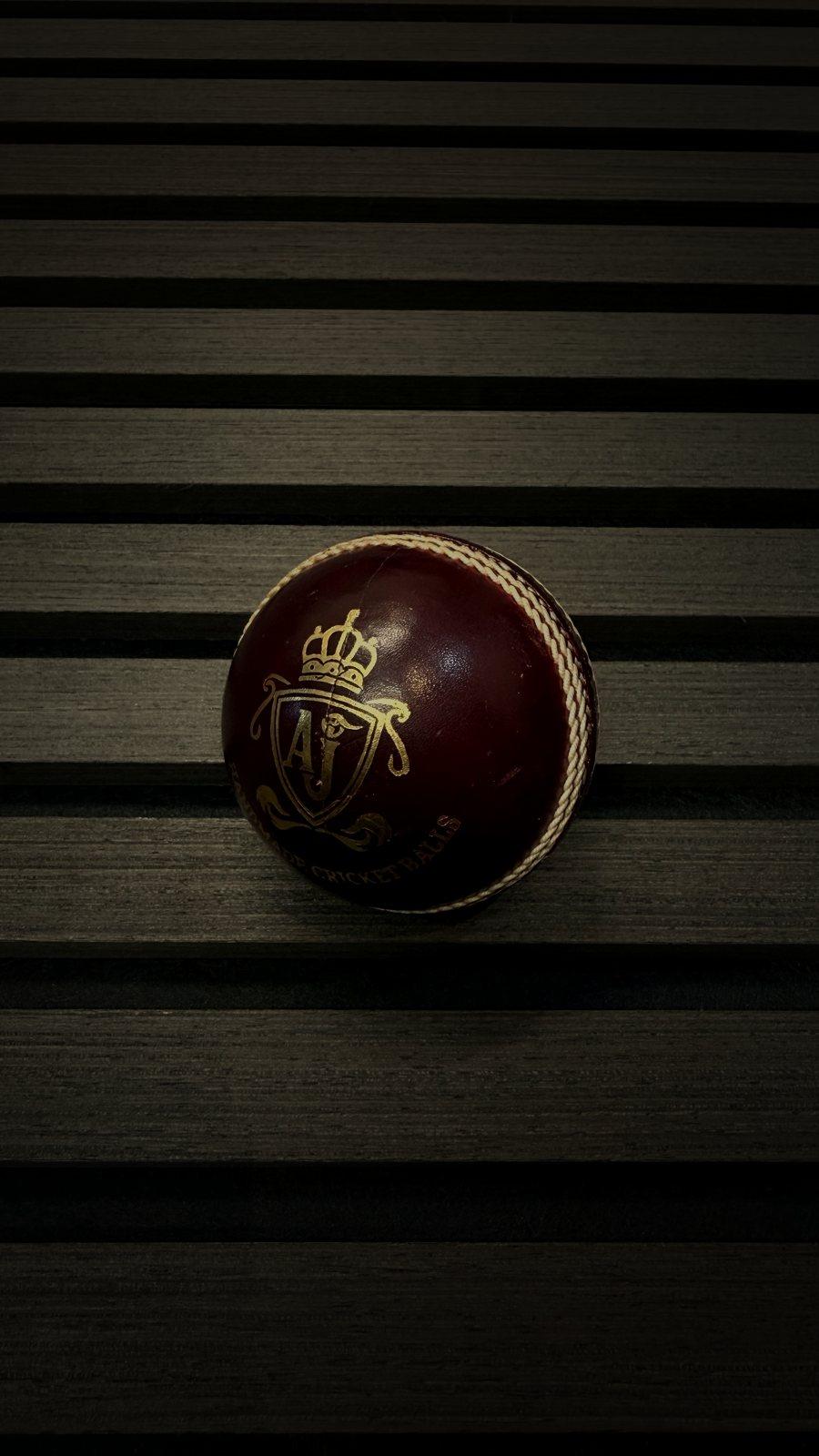 AJ Crest cricket ball with its hand stitched seam