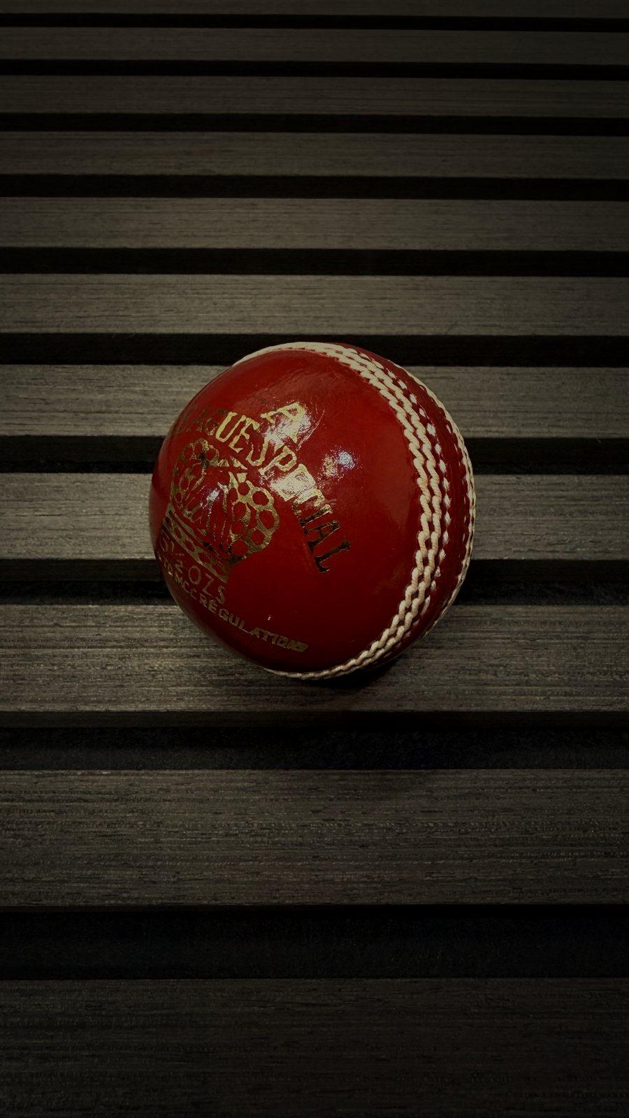 League Special cricket ball in bright red leather